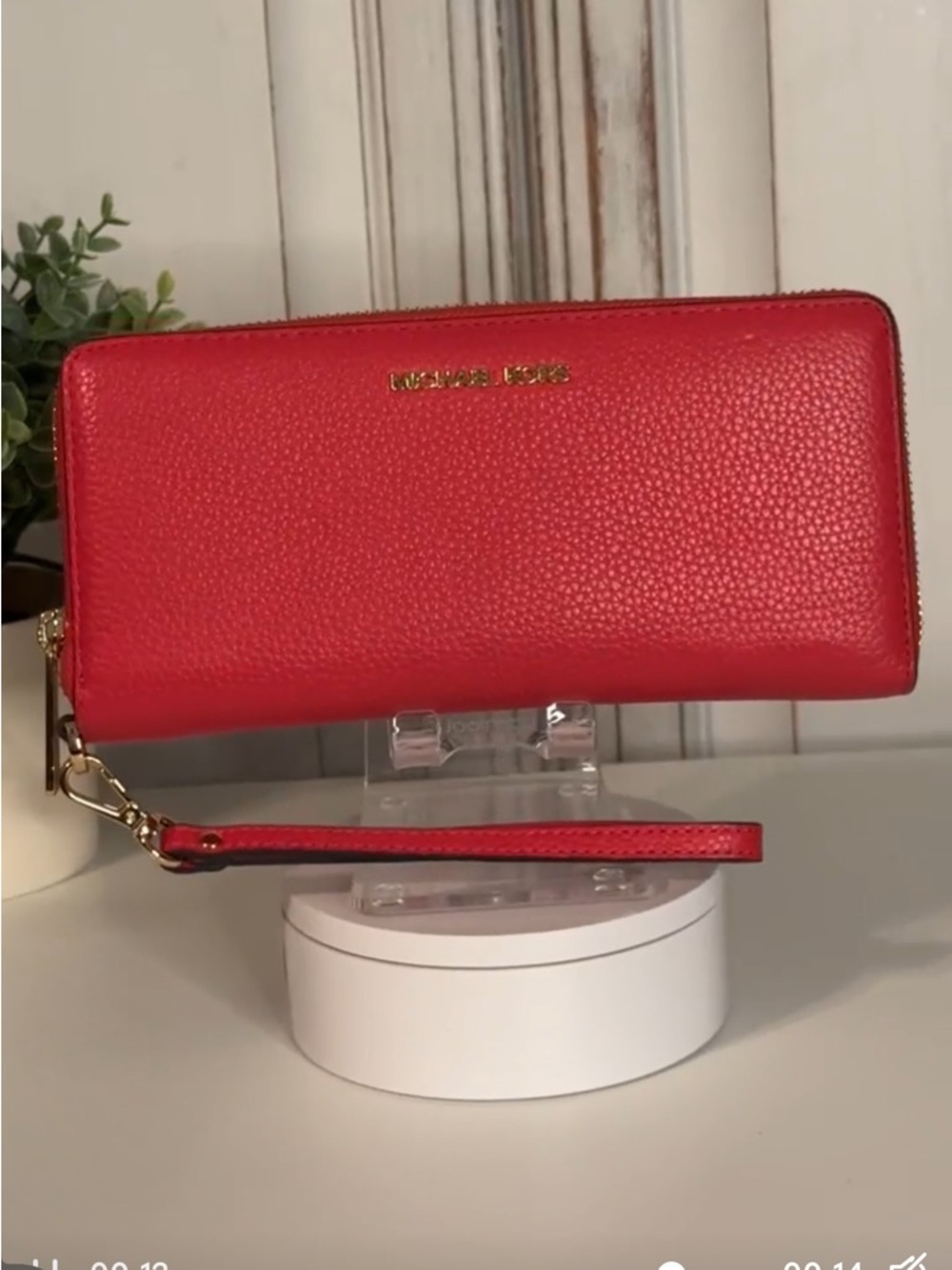 Michael Kors Red Leather Zip Wallet Wristlet
